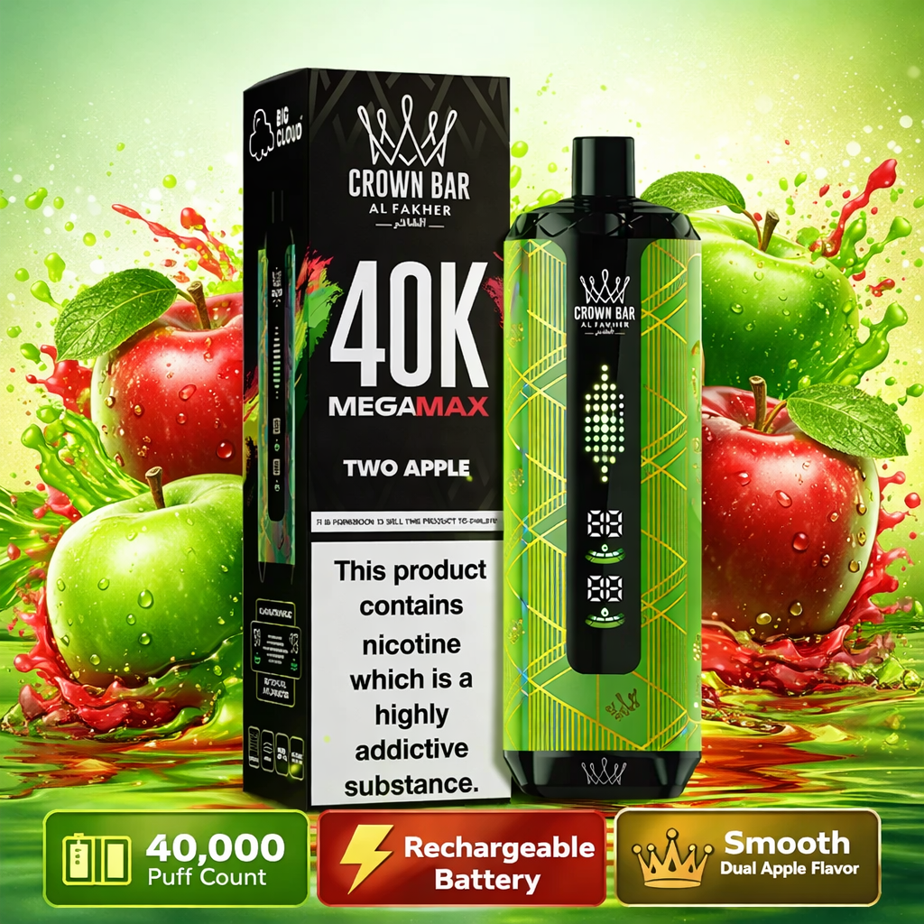 Al Fakher Crown Bar MegaMax 40K V2.0 Disposable Vape – 40,000 Puffs Rechargeable Shisha Vape with Dual Mesh Coil & LED Display