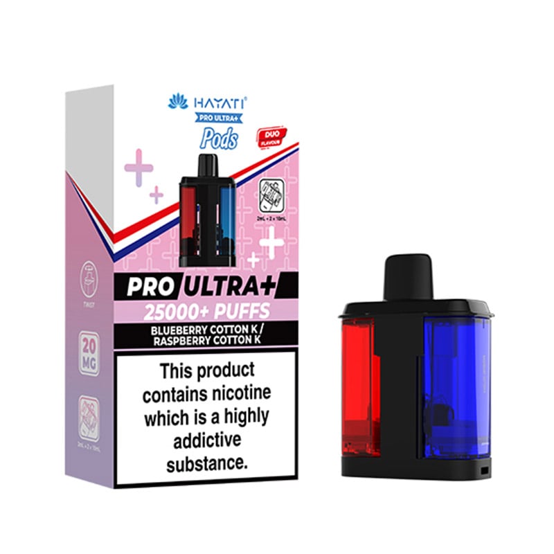 Hayati Pro Ultra Plus 25K Blueberry Cotton K / Raspberry Cotton K Prefilled Pod + Refill