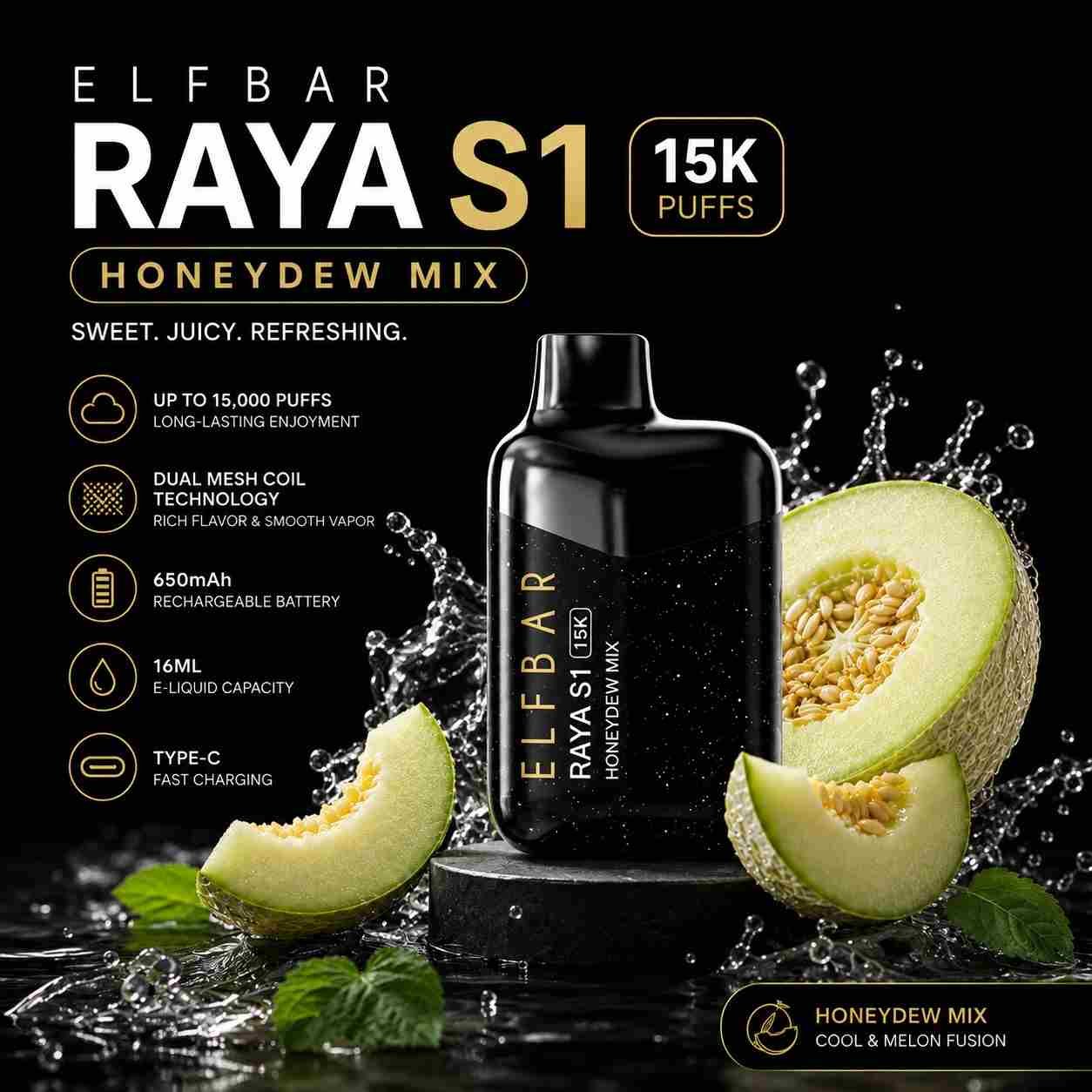 ELF BAR RAYA S1 15K Puffs – Honeydew Mix