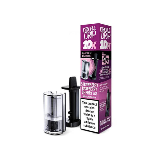 Double Drip 10K Strawberry Raspberry Cherry Ice Prefilled Vape Pods + Refill