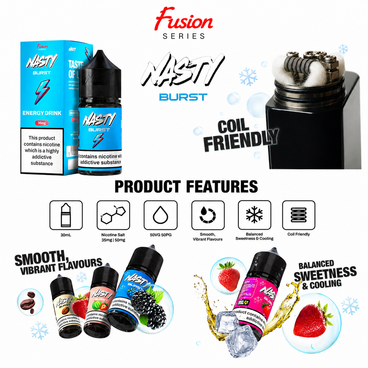 Nasty Burst Fusion Series 50 MG Nic Salt E-Liquid – 30ml