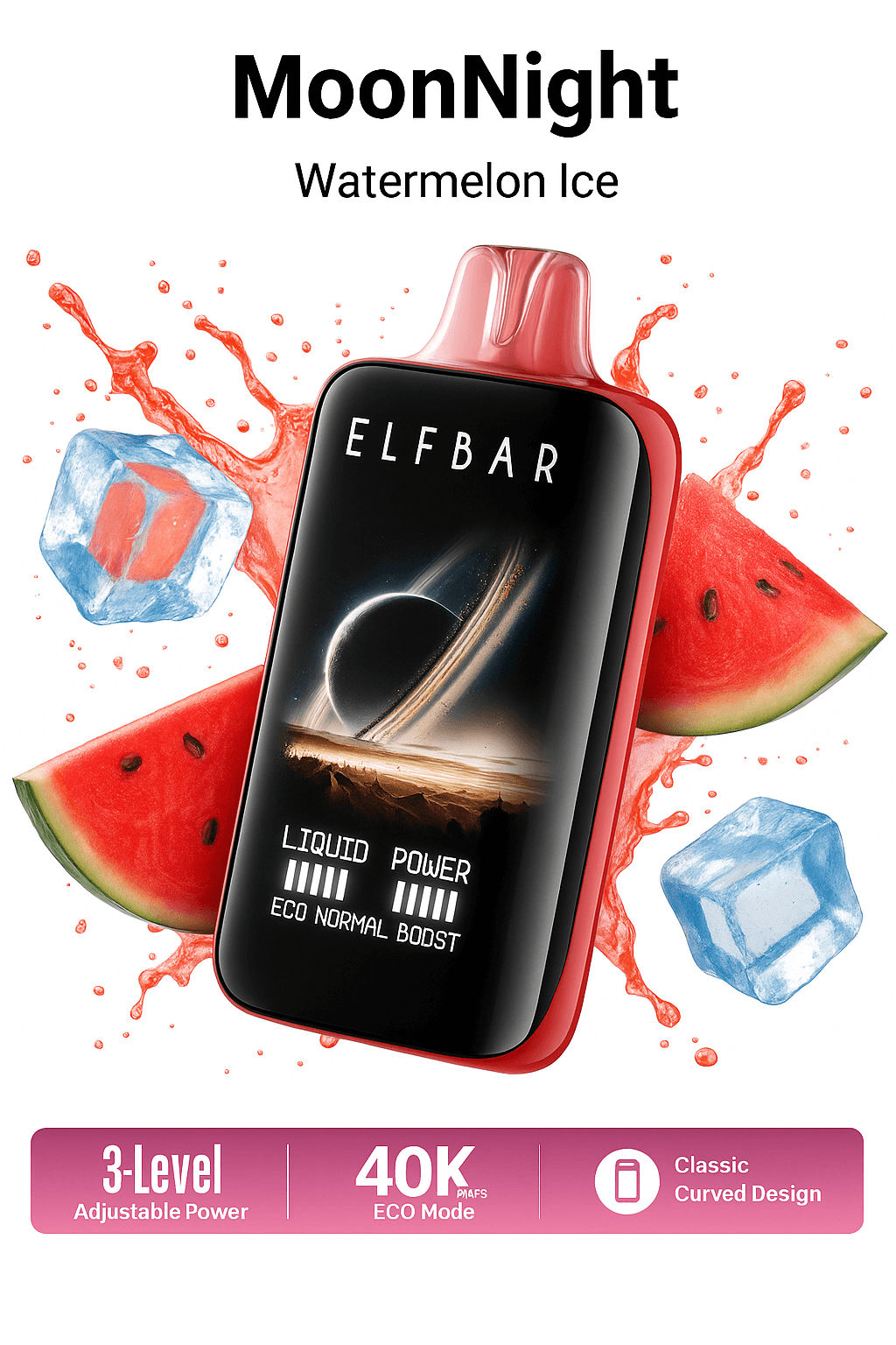 Elfbar MoonNight 40K Disposable Vape – 40,000 Puffs Rechargeable Vape with Curved Display, Dual Mesh Coil & Adjustable Power Modes