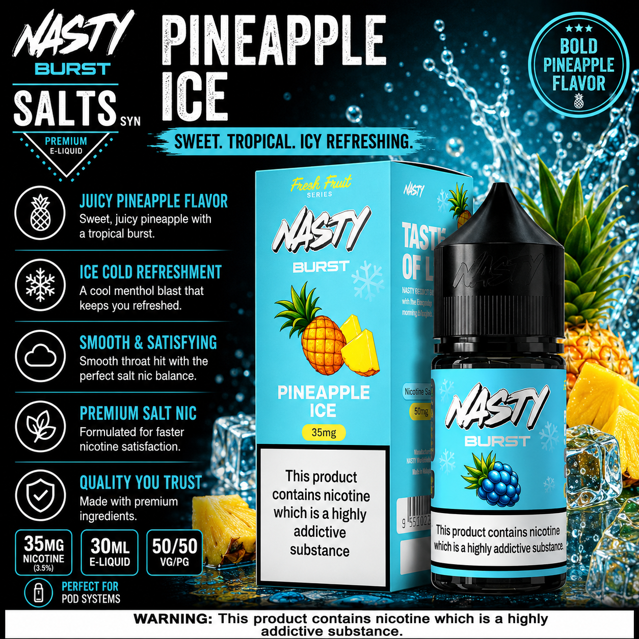 Pineapple Ice - Nasty Burst | 30ML Nic Salt Juice | 35MG, 50MG | Vape Mash India