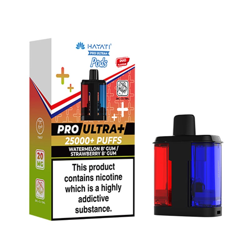 Hayati Pro Ultra Plus 25k Watermelon B / Strawberry B Gum Gum Prefilled Pod + Refill