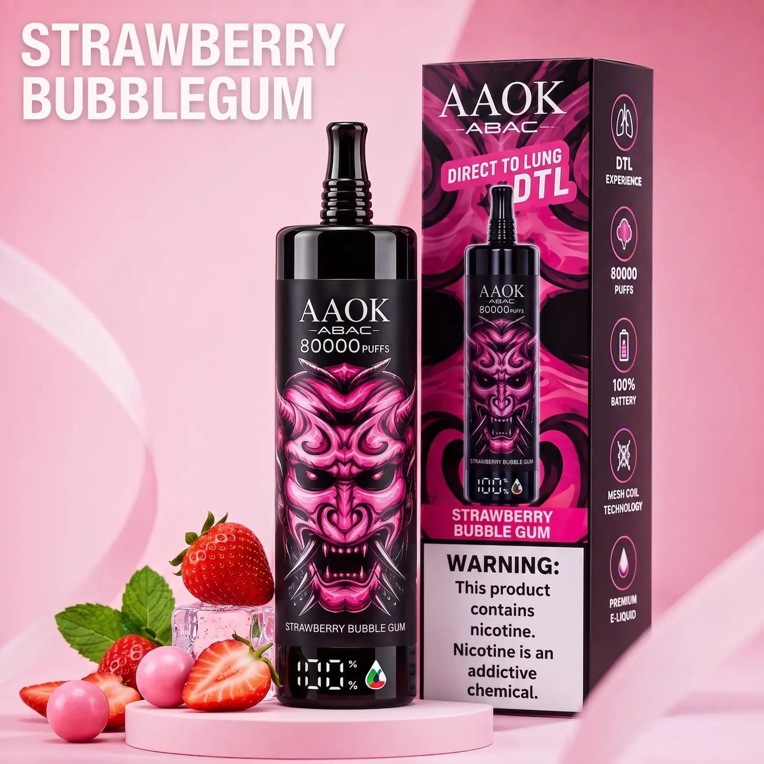 AAOK AK80000 disposable vape - Strawberry Bubble Gum flavour