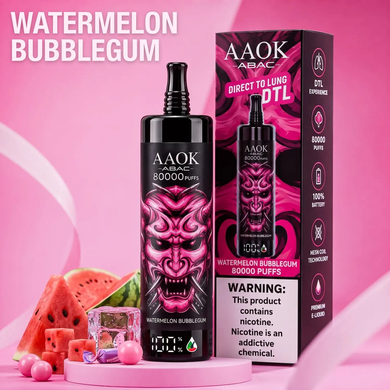 AAOK AK80000 disposable vape - Watermelon Bubble Gum flavour