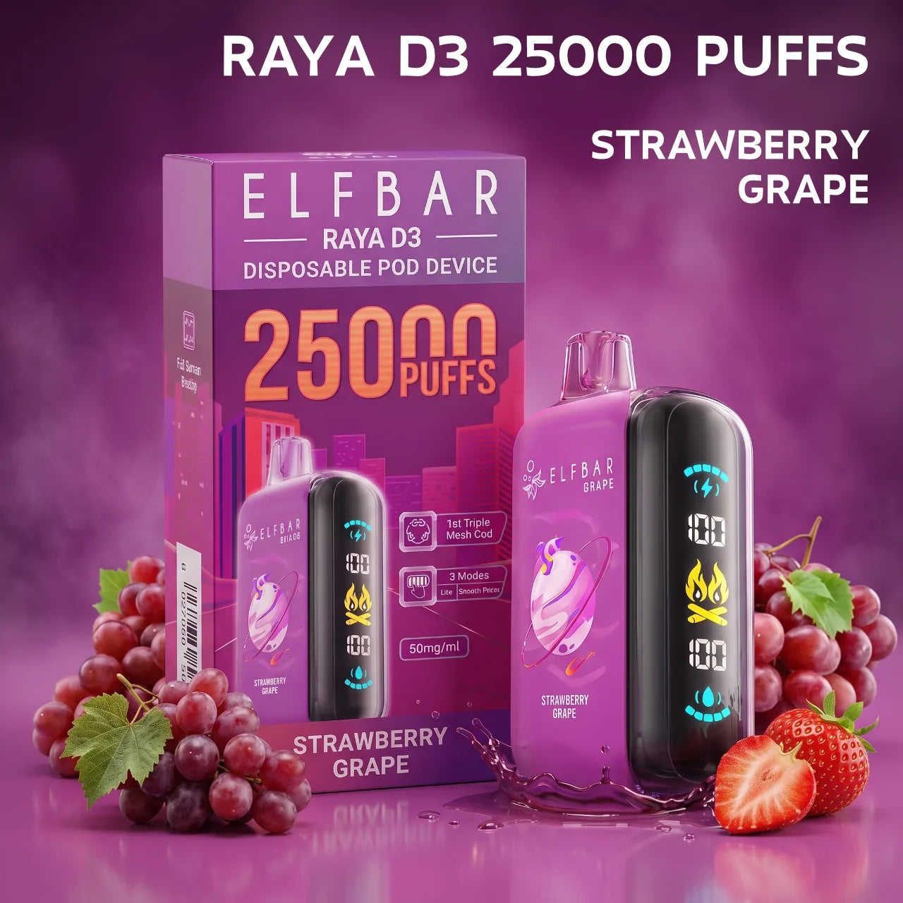 ELFBAR RAYA D3 25000 disposable vape - Strawberry Grape flavour