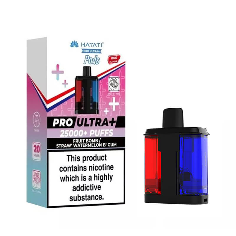Hayati Pro Ultra Plus 25K Fruit Bomb & Straw Watermelon B Gum Prefilled Pod + Refill