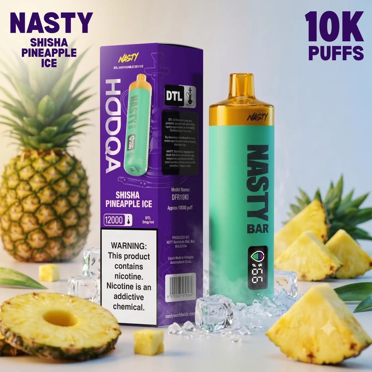 Nasty Bar HooQa - 10000 disposable vape - Shisha Pineapple Ice flavour
