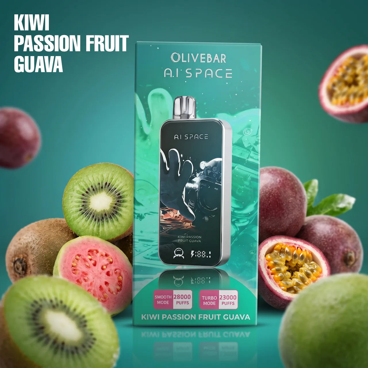 Olivebar AI Space 28000 disposable vape - Kiwi Passion Fruit Guava flavour