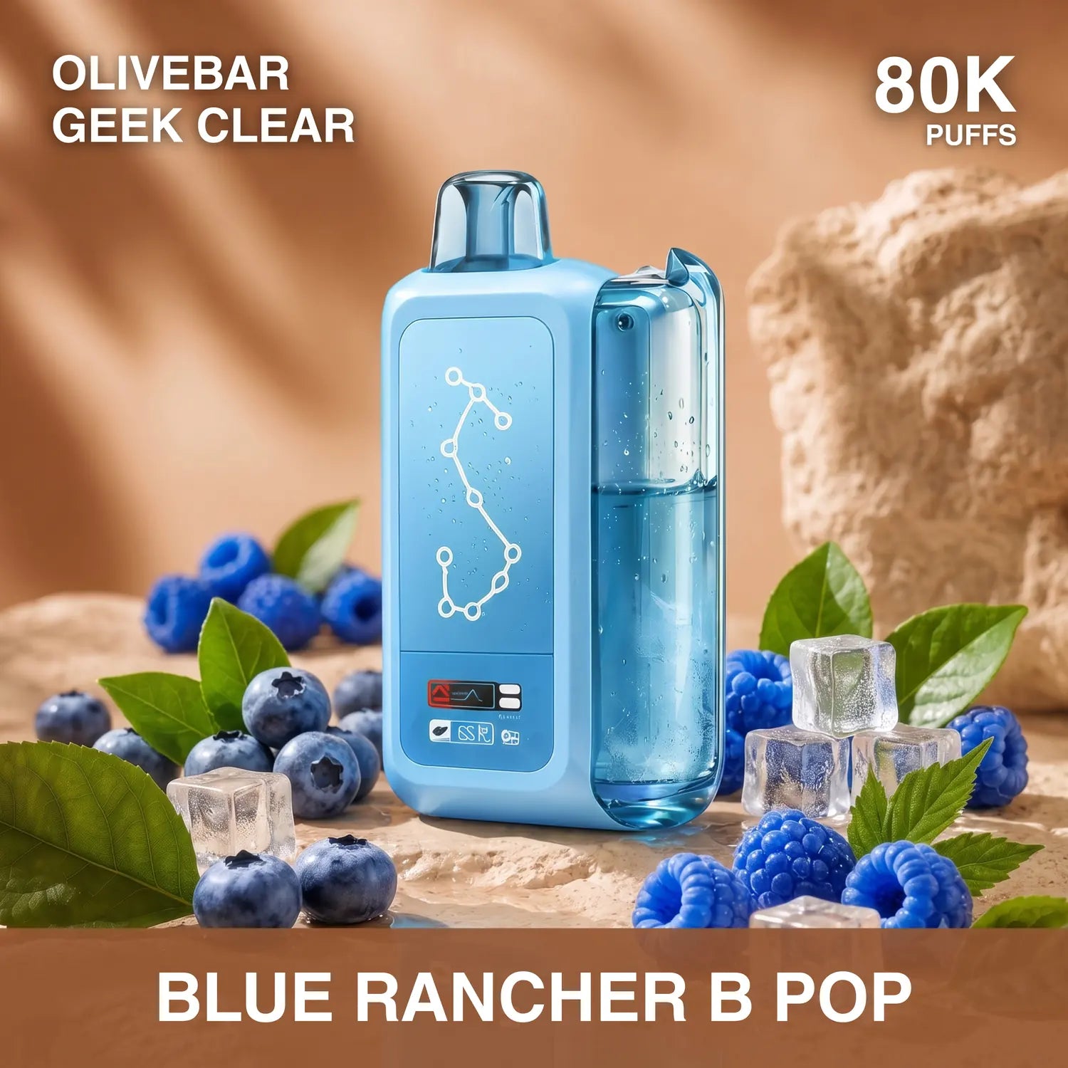Olivebar Geek Clear 80000 disposable vape - Blue Rancher Pop flavour