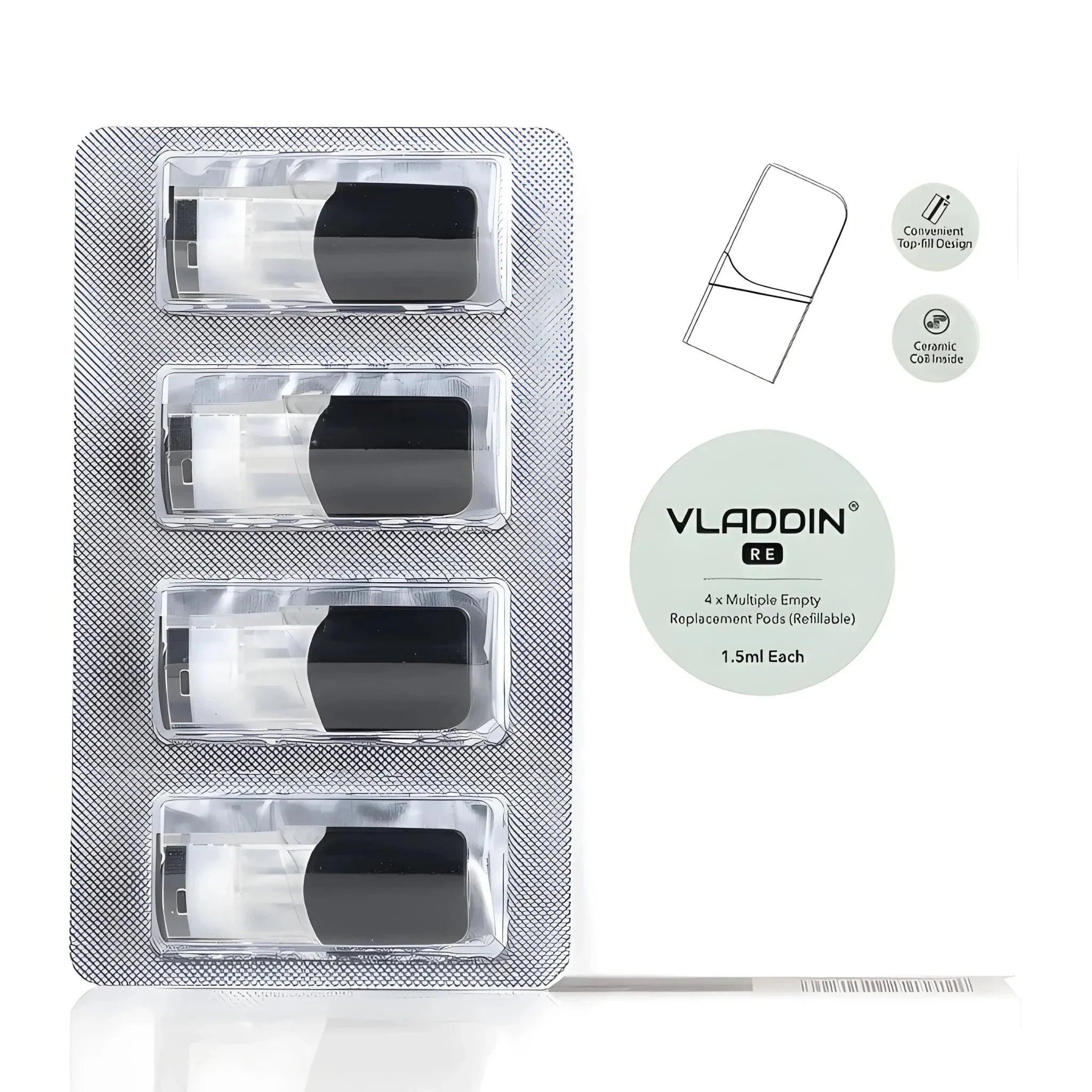 Vladdin RC Replacement Pods 4 Pack with Smooth Flavor Ceramic Coil