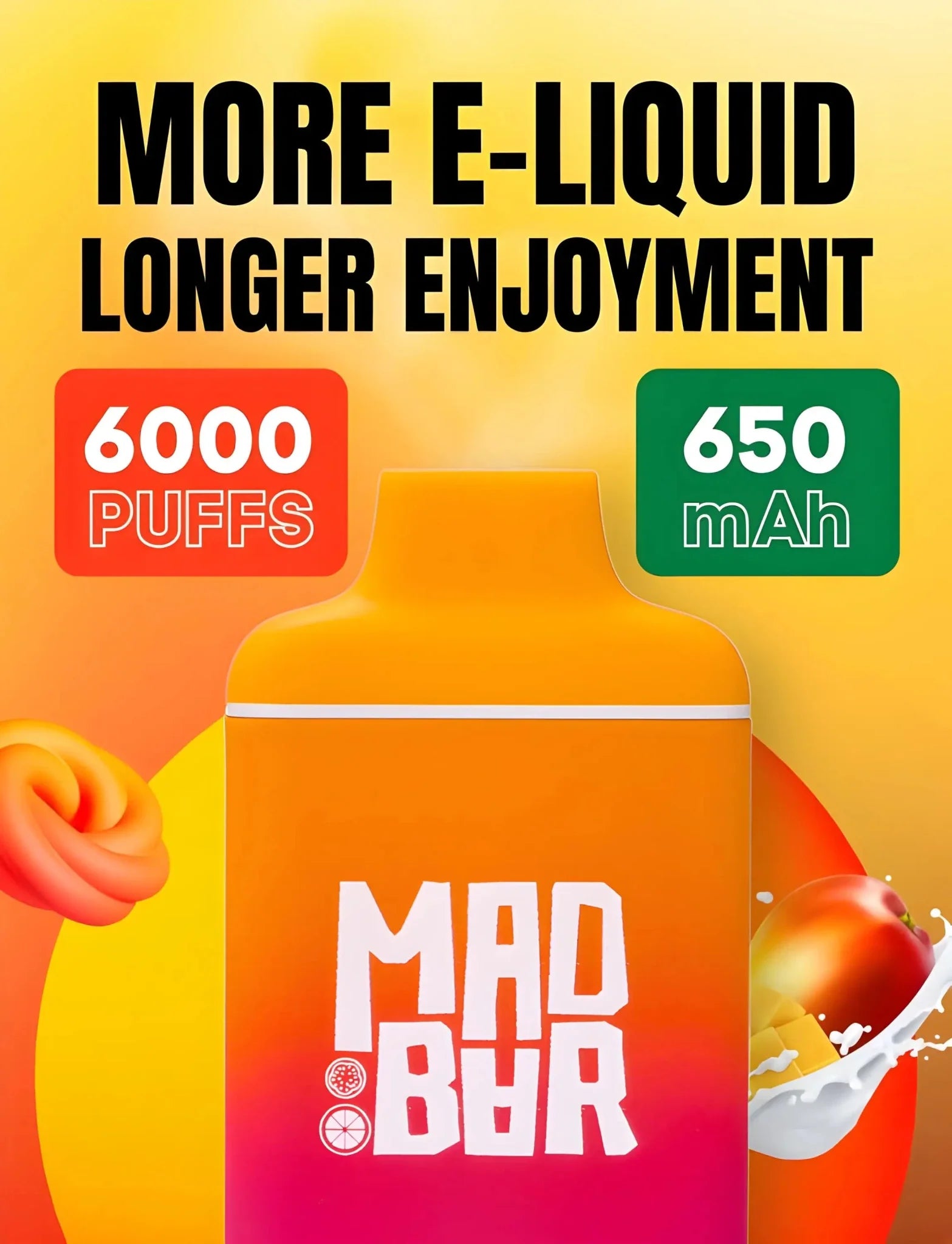 Mad Bar Disposable Orange and White E-Liquid 650mAh Puff Mad