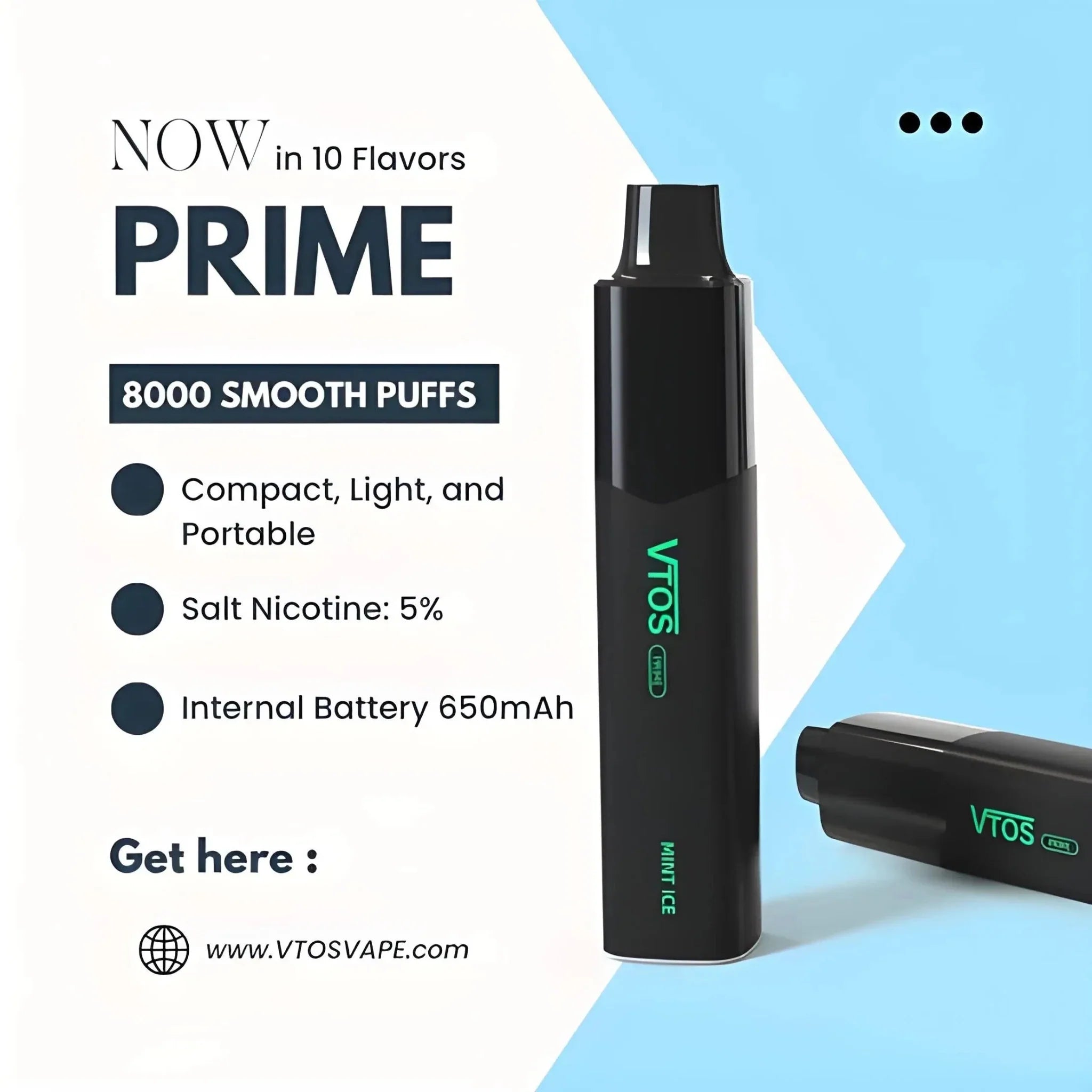Vtos Prime 8000 Puffs Disposable Vape Black and Green