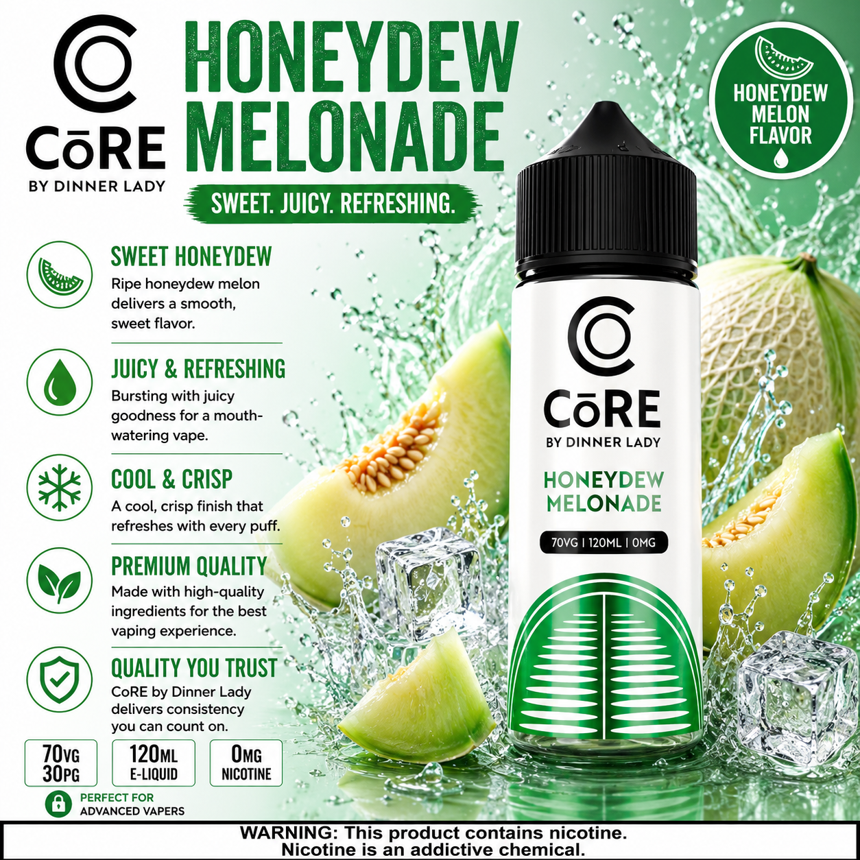 Honeydew Melonade – CORE by Dinner Lady 120ML Vape Juice | 3MG, 6MG | Vape Mash India