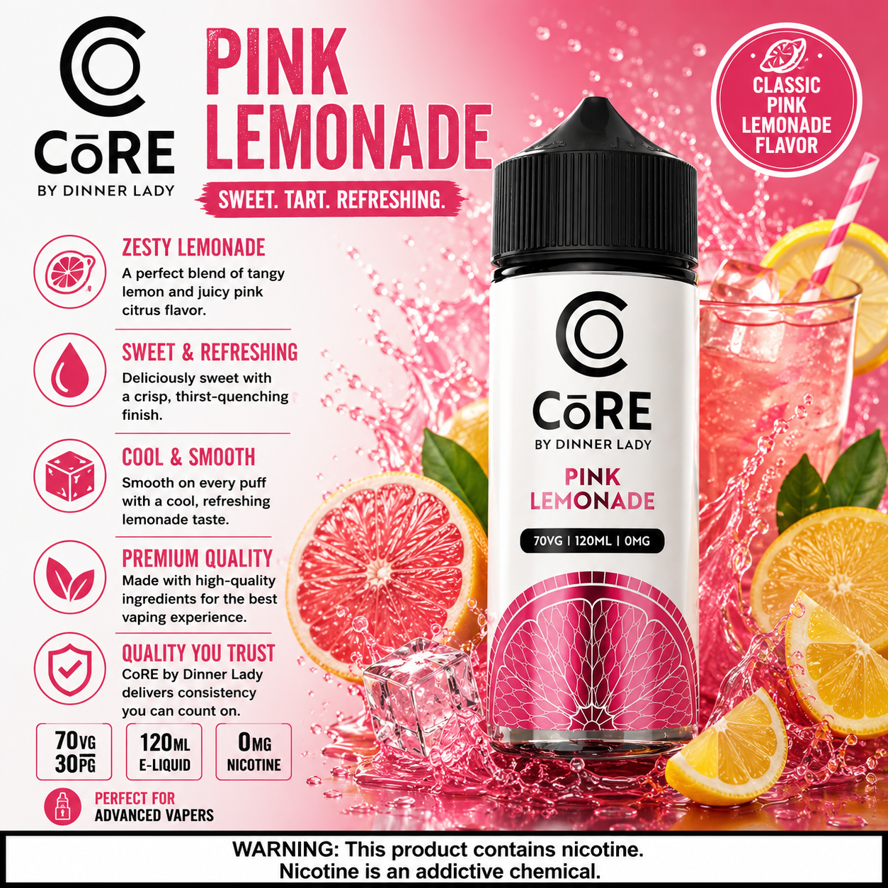 Pink Lemonade – CORE by Dinner Lady 120ML Vape Juice | 3MG, 6MG | Vape Mash India