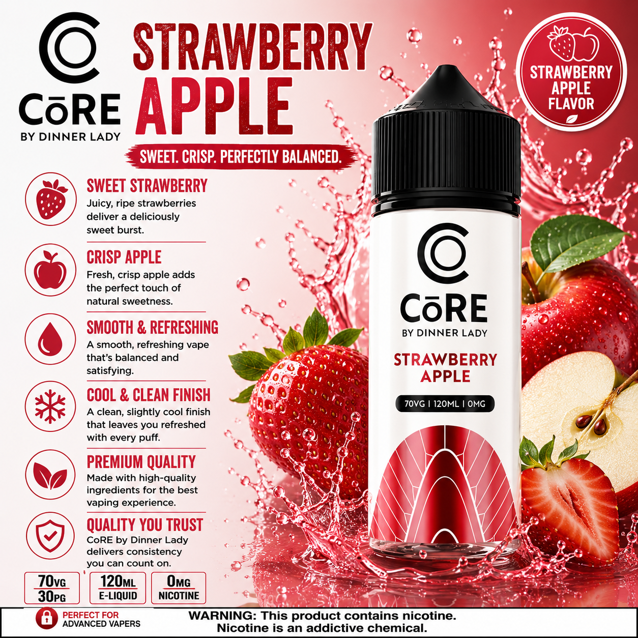 Strawberry Apple – CORE by Dinner Lady 120ML Vape Juice | 3MG, 6MG | Vape Mash India